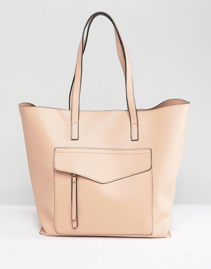 New Look Minimal Pocket Shopper Bag - Beige