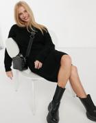 Glamorous Scoop-back Knitted Sweater Dress With Lace Trim-black