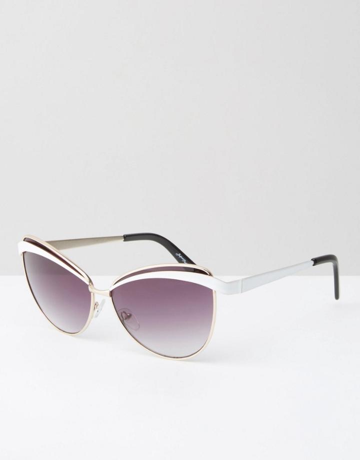 Jeepers Peepers Vintage Style Cat Eye Sunglasses - White