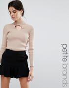 New Look Petite Keyhole Ribbed Sweater - Beige