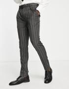 Gianni Feraud Skinny Pleasted Suit Pants In Gray Stripe