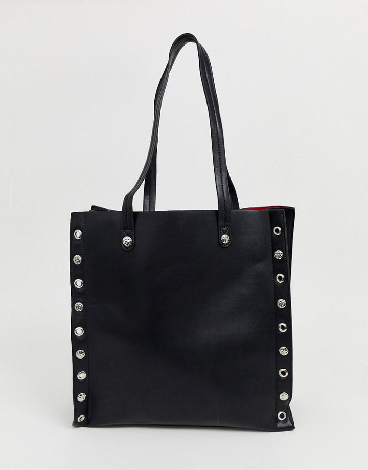 Asos Design Stud Shopper Bag With Laptop Compartment-black