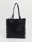 Asos Design Stud Shopper Bag With Laptop Compartment-black