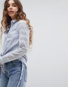 Miss Selfridge Stripe Broidery Tie Front Shirt - Multi