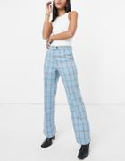 Asos Design Straight Leg Suit Pants In Blue Grid Check-navy