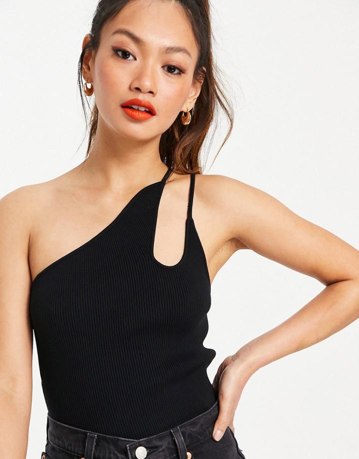 Asos Design Knit Cami With Asymmetric Strap Detail In Black