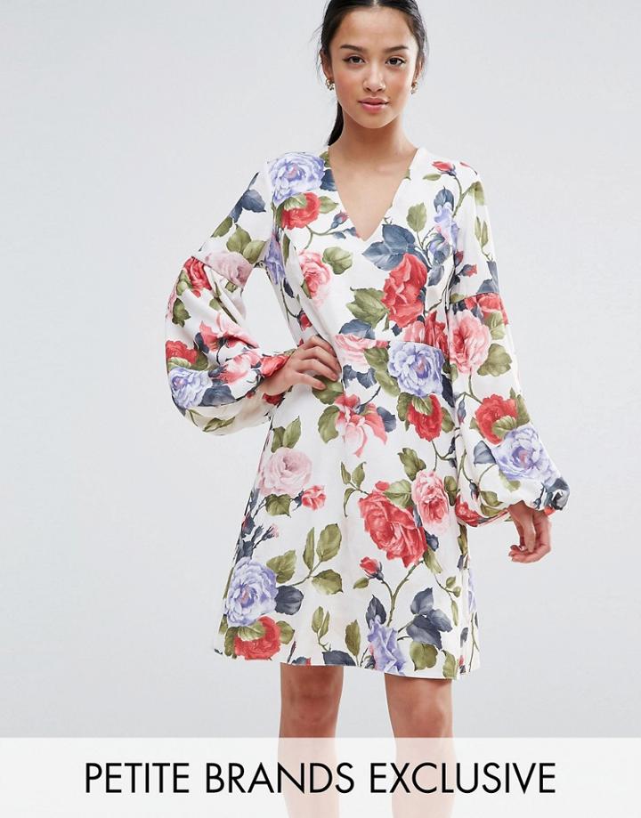 John Zack Petite Floral Mini Dress With Blouson Sleeve - Multi