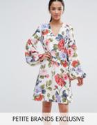 John Zack Petite Floral Mini Dress With Blouson Sleeve - Multi