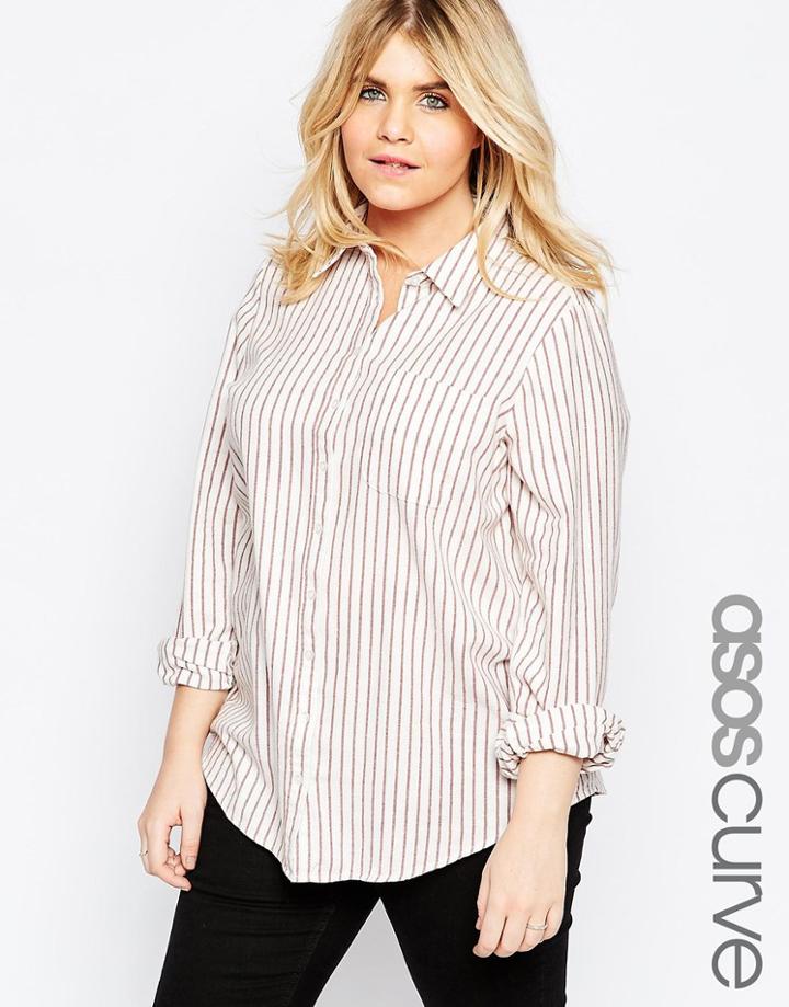 Asos Curve Boyfriend Shirt With Rust Stripe - Cream