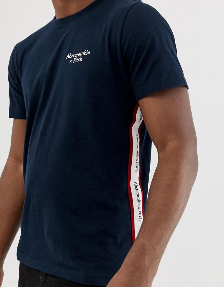 Abercrombie & Fitch Logo Tape Sleeve T-shirt In Navy/gray - Navy
