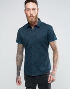 Asos Skinny Denim Shirt With Bandana Print And Overdye - Navy