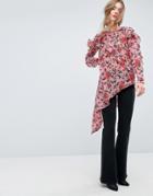 Asos Ultimate Asymmetric Ruffle Blouse In Floral - Multi