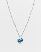 Asos Design Necklace With Blue Jewel Heart In Gold Tone