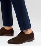 Asos Wide Fit Brogue Shoes In Brown Suede With Natural Sole - Brown