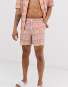 Asos Design Two-piece Slim Shorter Shorts In Orange Check