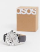 Asos Design Classic Watch With Gray Strap In Silver Tone