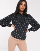 Fashion Union Bow Front Blouse In Allover Ditsy Floral-black