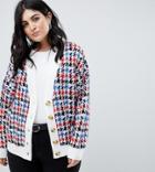 Asos Design Curve Houndstooth Cardigan In Brights - Multi