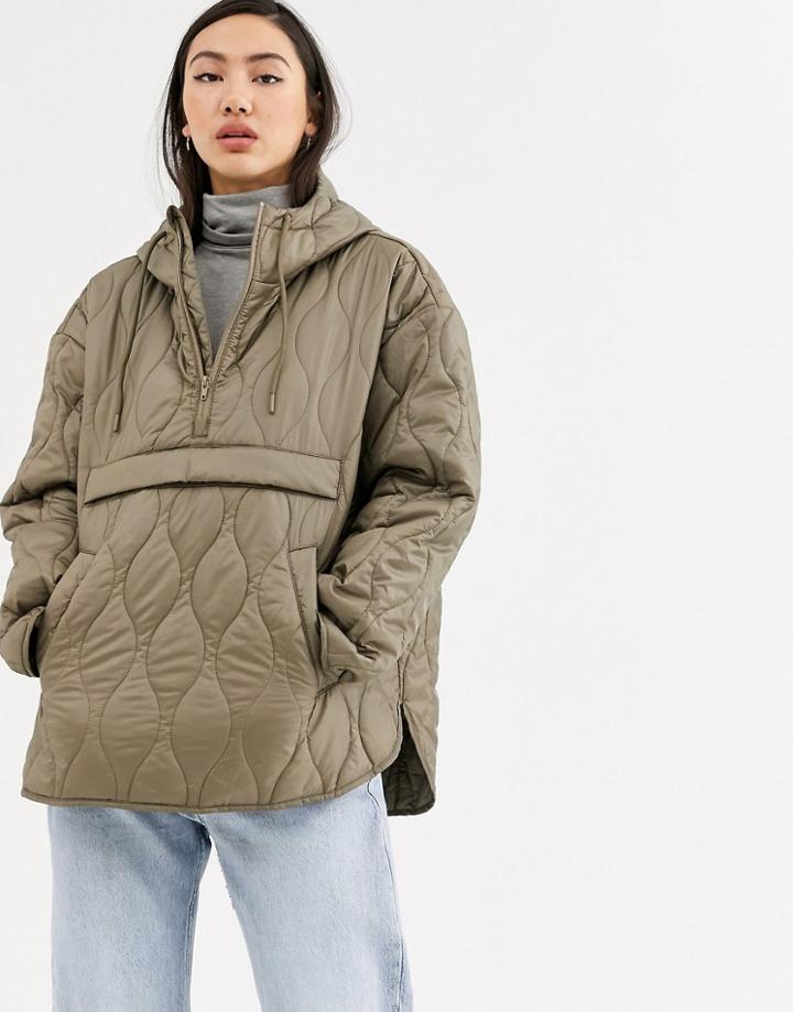 Weekday Mira Quilted Anorak In Mole Light Khaki