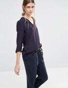 See U Soon V Front Blouse With Dip Hem - Navy