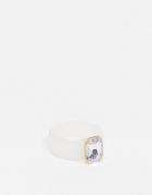 Asos Design Plastic Ring In White With Clear Crystal Stone