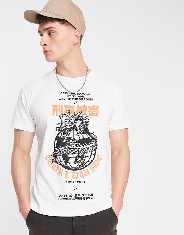 Criminal Damage Dragon Worldwide T-shirt In White