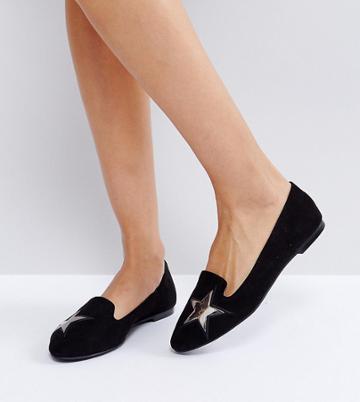 London Rebel Star Detail Flat Shoe - Black