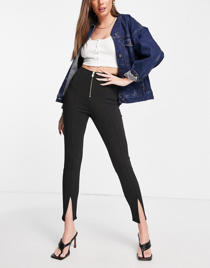 River Island Zip Detail Slit Hem Leggings In Black