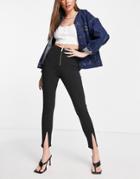 River Island Zip Detail Slit Hem Leggings In Black