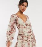 Asos Design Ruched Bodice Mini Dress In Rose Print-multi