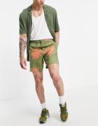 Only & Sons Set Drawstring Shorts In Green Flower Print