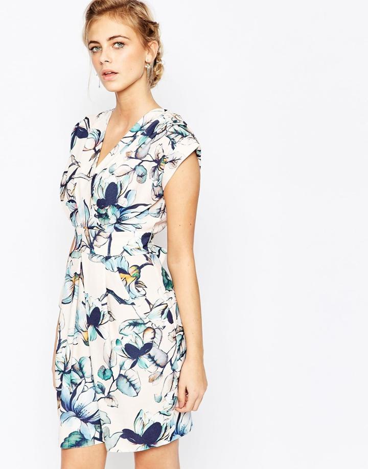 Closet Wrap Front Pencil Dress In Floral Print - Multi Floral