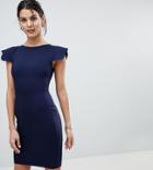 Vesper Pencil Dress With Scallop Sleeve - Navy