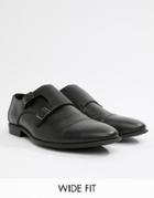 Asos Design Wide Fit Monk Shoes In Black Faux Leather With Emboss Panel