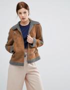 Urbancode Contrast Faux Shearling Jacket - Brown