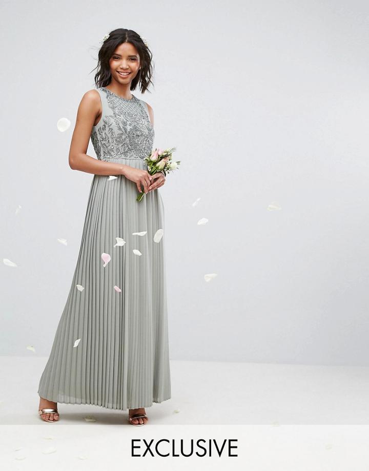 Maya Pleated Maxi Dress With Embellished Bodice - Green
