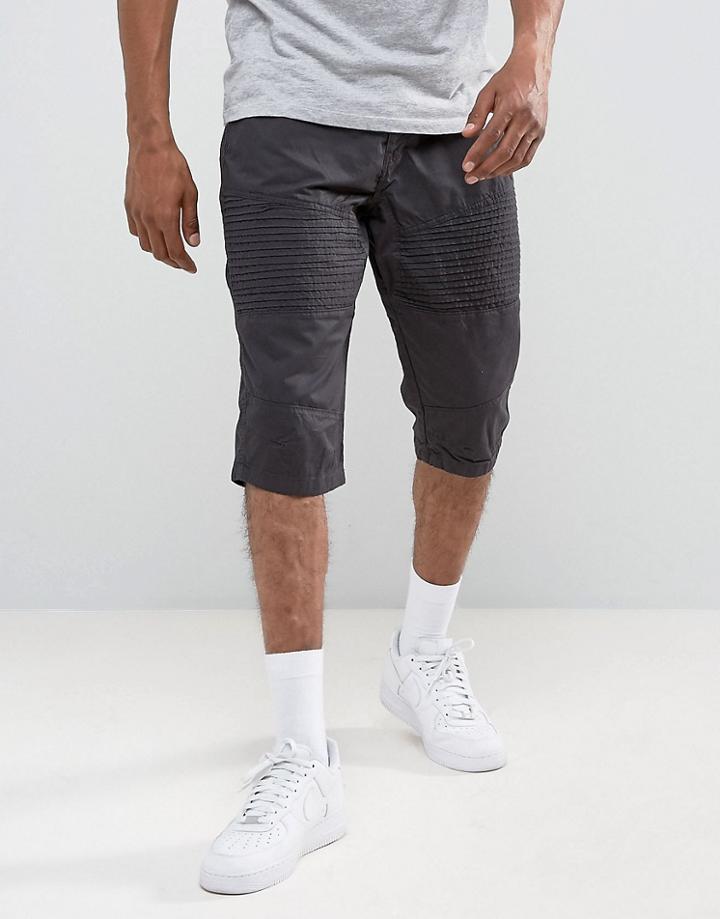 Brave Soul Biker Twill Shorts - Black