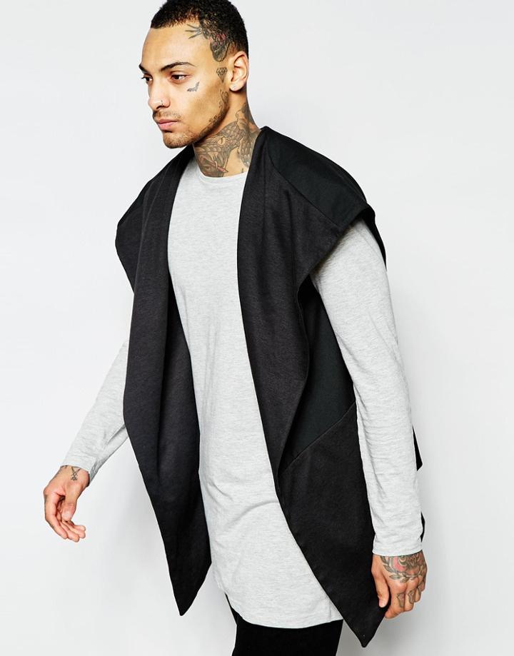 Asos Longline Hooded Kimono In Black - Black