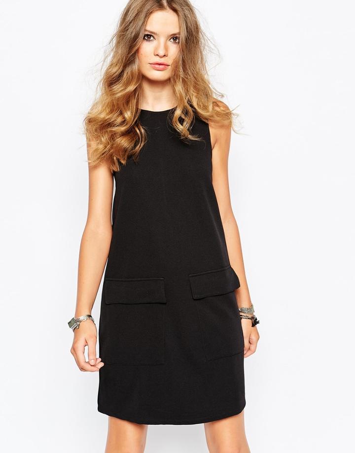 First & I 60's Pocket Detail Shift Dress - Black
