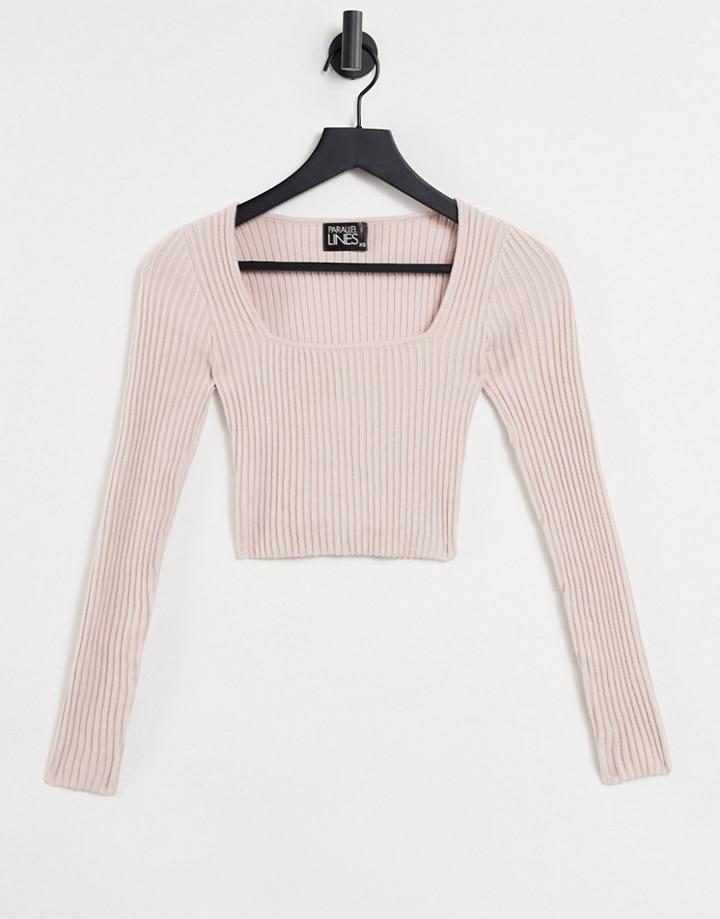 Parallel Lines Knit Midi Skirt In Mink-pink