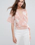 Lipsy Embroided Wrap Front Blouse - Pink