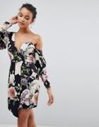 Asos Cocktail Mini Dress In Dark Floral Print - Multi
