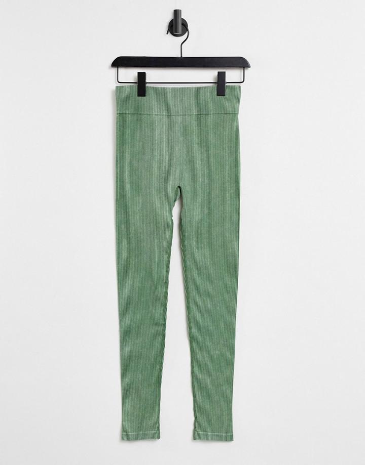 South Beack Ribbed Leggings In Khaki Green