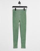 South Beack Ribbed Leggings In Khaki Green