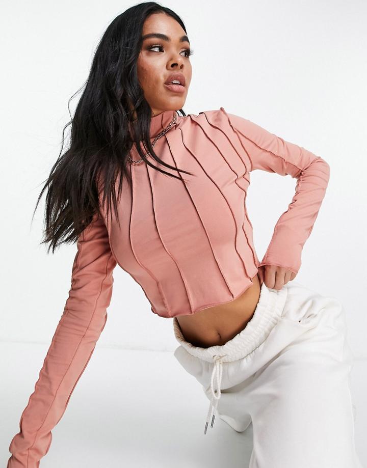 Reebok Seam Detail Long Sleeve Crop Top In Pink-orange