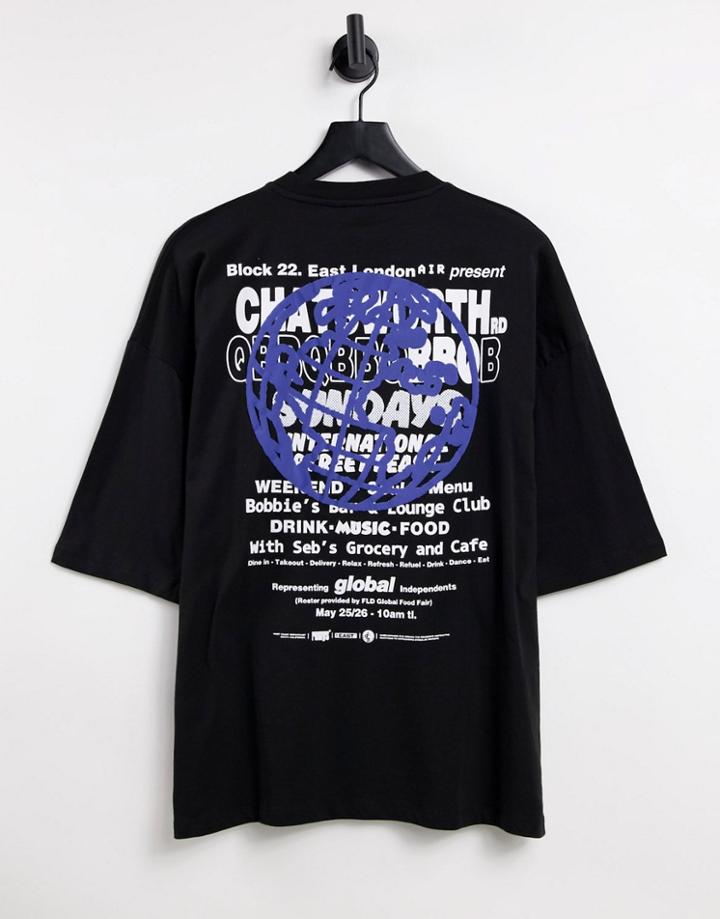 Asos Design Oversized T-shirt In Black With Text & Graphic Back Print