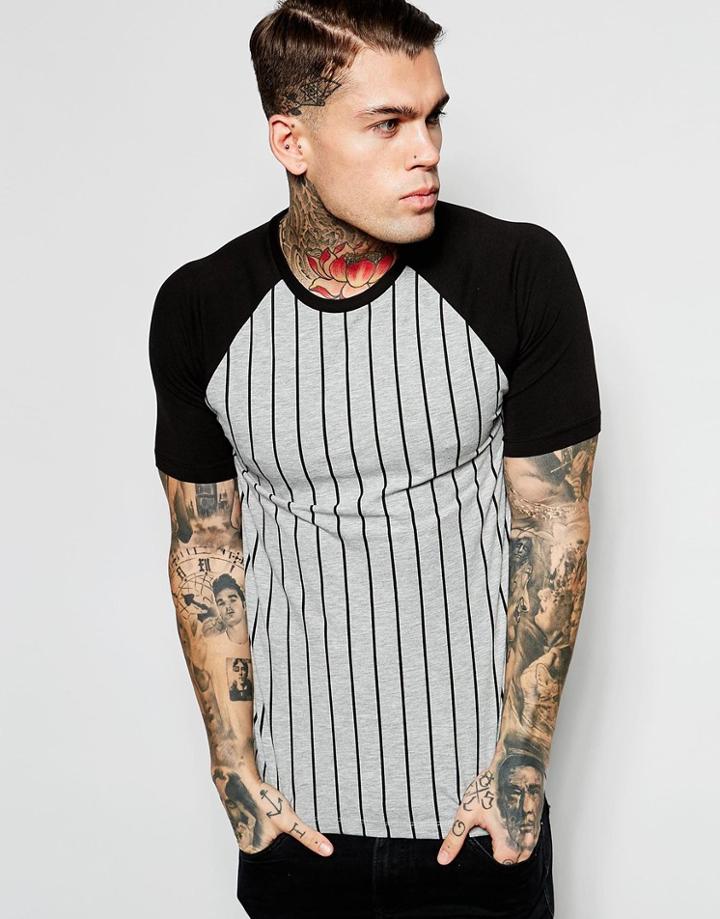 Asos Raglan T-shirt With Vertical Stripe