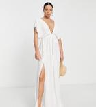 Asos Design Tall Flutter Sleeve Maxi Beach Dress In White