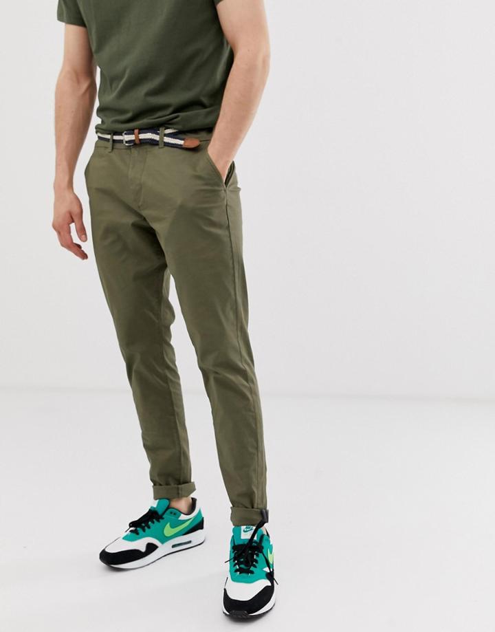Pull & Bear Slim Fit Chino In Khaki - Green