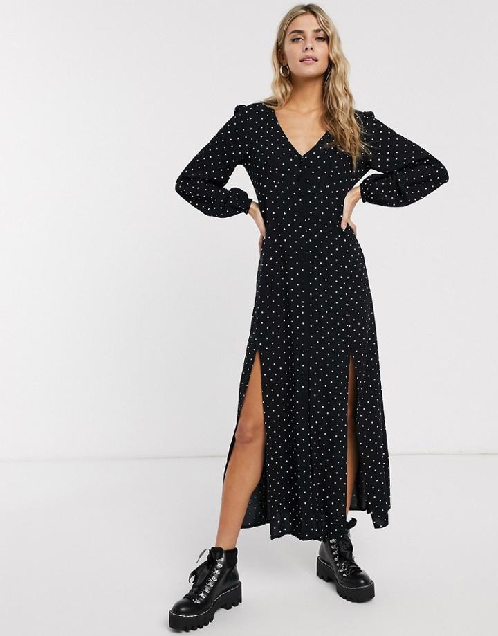 Miss Selfridge Maxi Tea Dress In Polka Dot-black